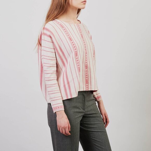 Maje Offwhite Pink Striped Cropped Long Sleeve  Oversized Sweater Mauve size S - Picture 16 of 16